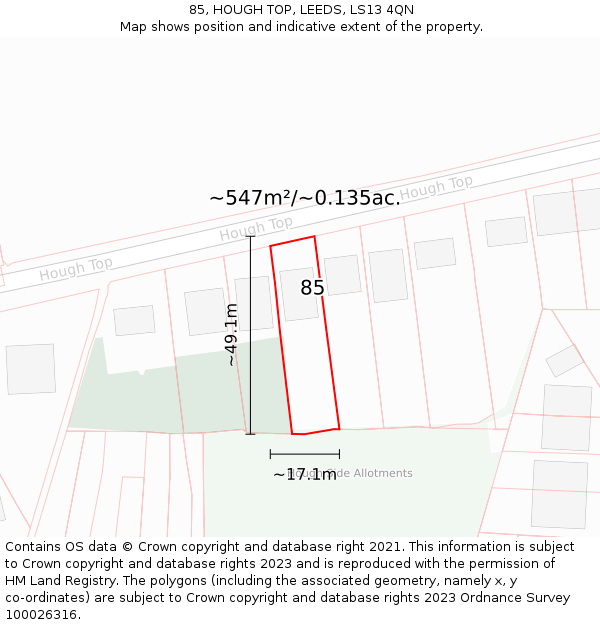 85, HOUGH TOP, LEEDS, LS13 4QN: Plot and title map