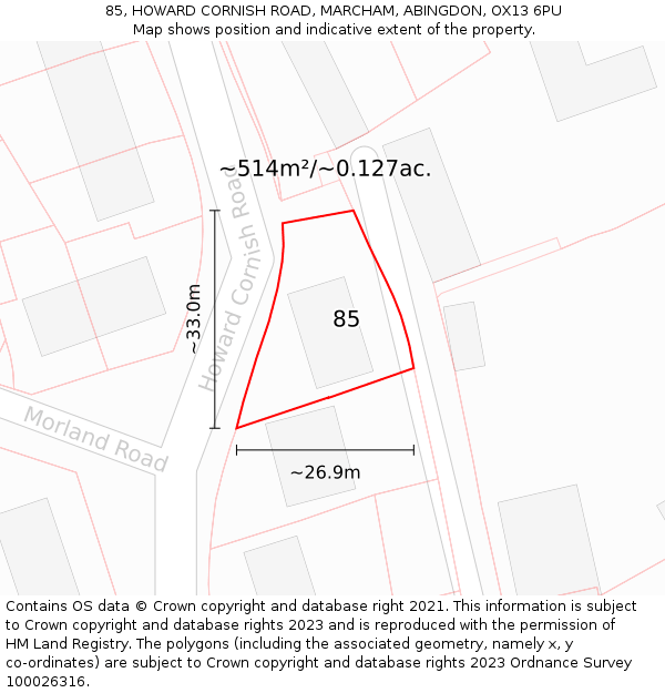 85, HOWARD CORNISH ROAD, MARCHAM, ABINGDON, OX13 6PU: Plot and title map