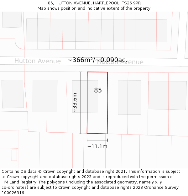 85, HUTTON AVENUE, HARTLEPOOL, TS26 9PR: Plot and title map