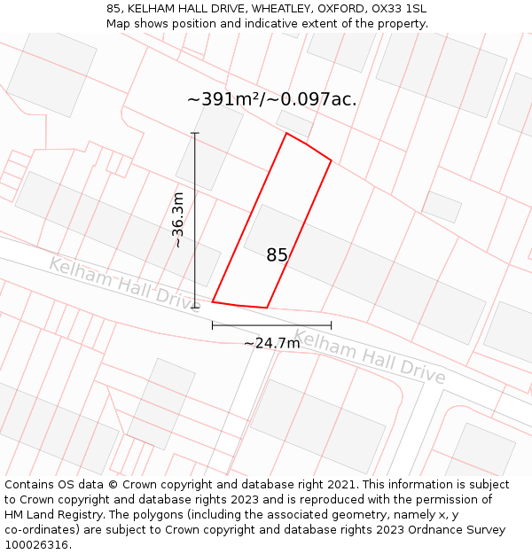 85, KELHAM HALL DRIVE, WHEATLEY, OXFORD, OX33 1SL: Plot and title map