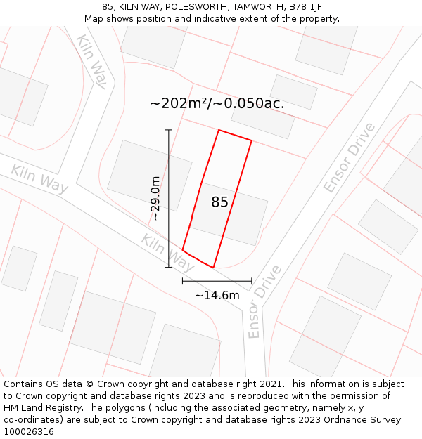 85, KILN WAY, POLESWORTH, TAMWORTH, B78 1JF: Plot and title map