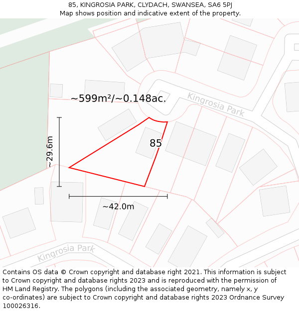 85, KINGROSIA PARK, CLYDACH, SWANSEA, SA6 5PJ: Plot and title map