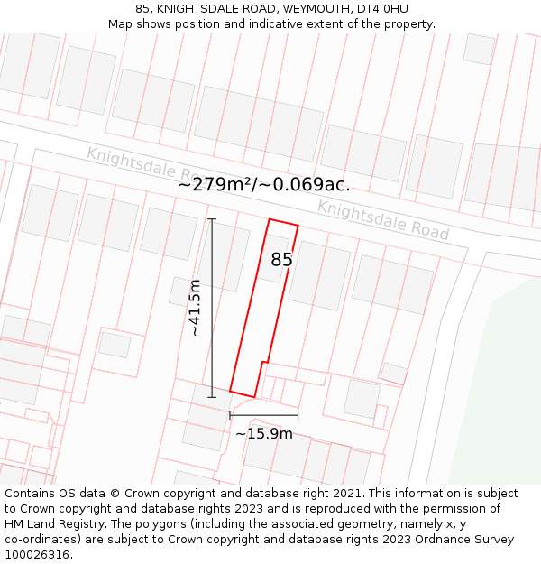 85, KNIGHTSDALE ROAD, WEYMOUTH, DT4 0HU: Plot and title map