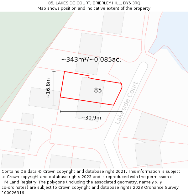 85, LAKESIDE COURT, BRIERLEY HILL, DY5 3RQ: Plot and title map