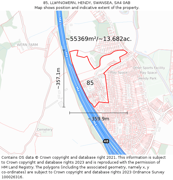 85, LLWYNGWERN, HENDY, SWANSEA, SA4 0AB: Plot and title map