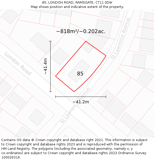 85, LONDON ROAD, RAMSGATE, CT11 0DW: Plot and title map