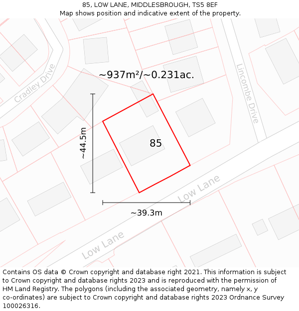 85, LOW LANE, MIDDLESBROUGH, TS5 8EF: Plot and title map