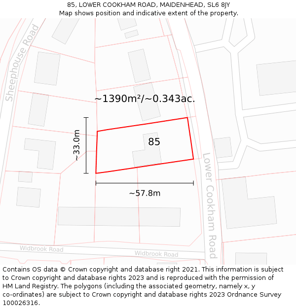 85, LOWER COOKHAM ROAD, MAIDENHEAD, SL6 8JY: Plot and title map