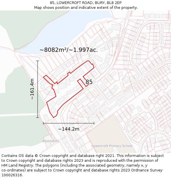 85, LOWERCROFT ROAD, BURY, BL8 2EP: Plot and title map