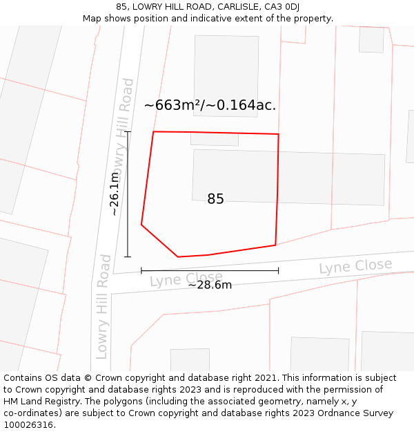 85, LOWRY HILL ROAD, CARLISLE, CA3 0DJ: Plot and title map