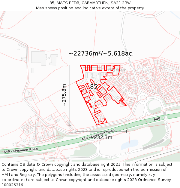 85, MAES PEDR, CARMARTHEN, SA31 3BW: Plot and title map