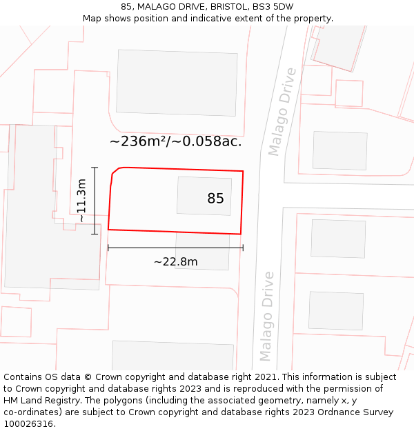 85, MALAGO DRIVE, BRISTOL, BS3 5DW: Plot and title map