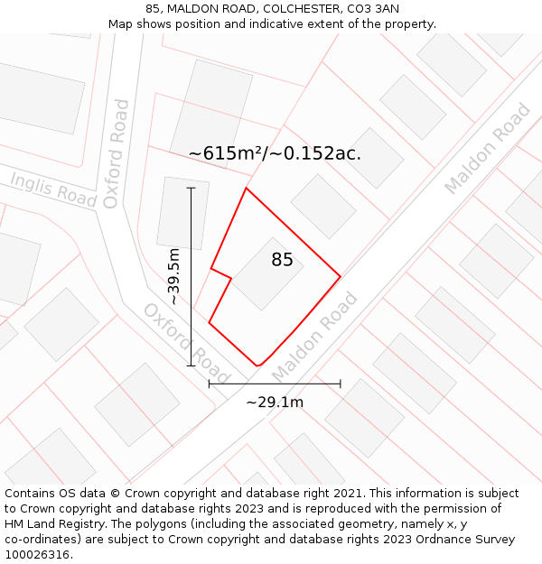 85, MALDON ROAD, COLCHESTER, CO3 3AN: Plot and title map