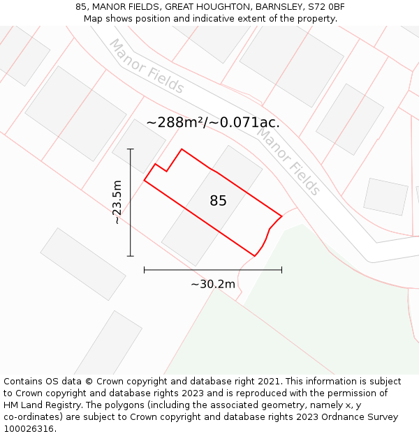 85, MANOR FIELDS, GREAT HOUGHTON, BARNSLEY, S72 0BF: Plot and title map