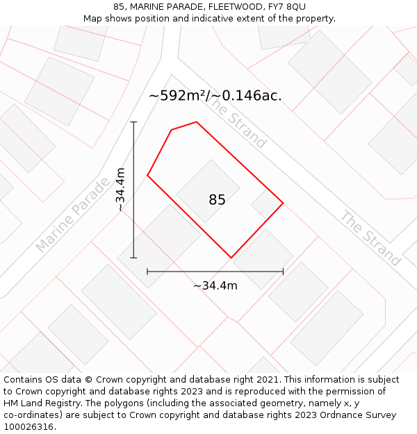 85, MARINE PARADE, FLEETWOOD, FY7 8QU: Plot and title map