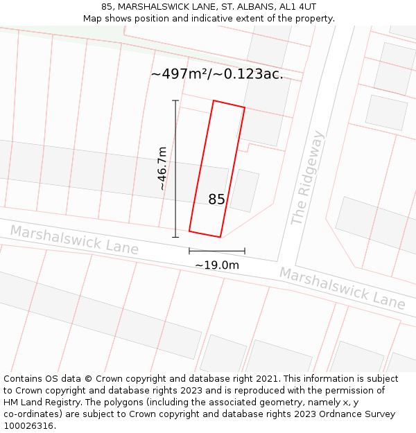 85, MARSHALSWICK LANE, ST. ALBANS, AL1 4UT: Plot and title map