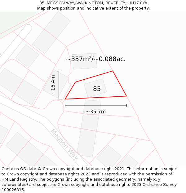 85, MEGSON WAY, WALKINGTON, BEVERLEY, HU17 8YA: Plot and title map