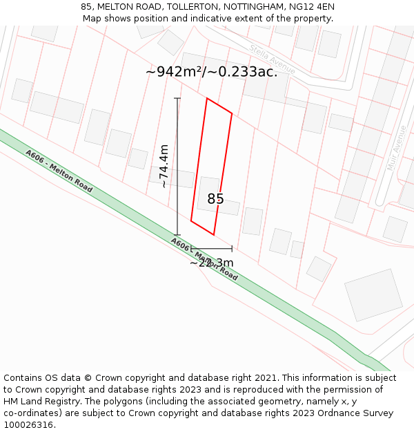 85, MELTON ROAD, TOLLERTON, NOTTINGHAM, NG12 4EN: Plot and title map