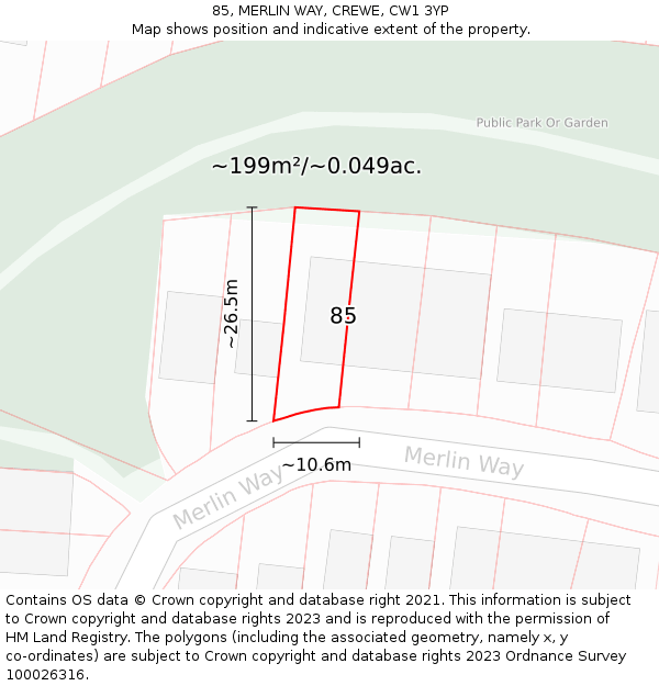 85, MERLIN WAY, CREWE, CW1 3YP: Plot and title map