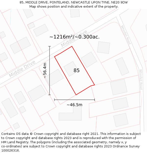 85, MIDDLE DRIVE, PONTELAND, NEWCASTLE UPON TYNE, NE20 9DW: Plot and title map