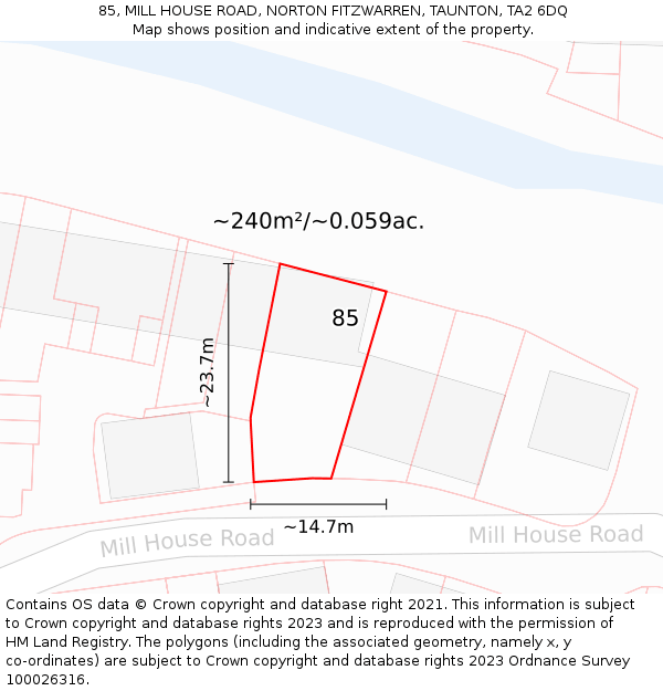 85, MILL HOUSE ROAD, NORTON FITZWARREN, TAUNTON, TA2 6DQ: Plot and title map