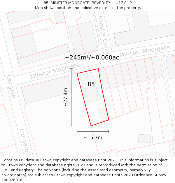 85, MINSTER MOORGATE, BEVERLEY, HU17 8HP: Plot and title map