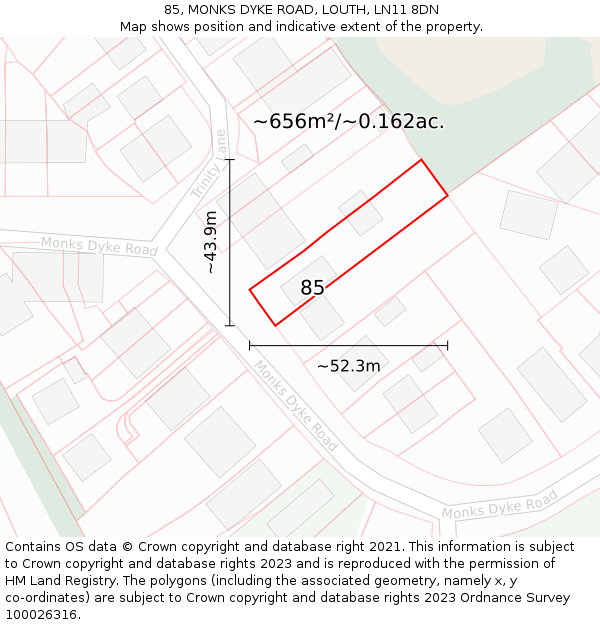 85, MONKS DYKE ROAD, LOUTH, LN11 8DN: Plot and title map