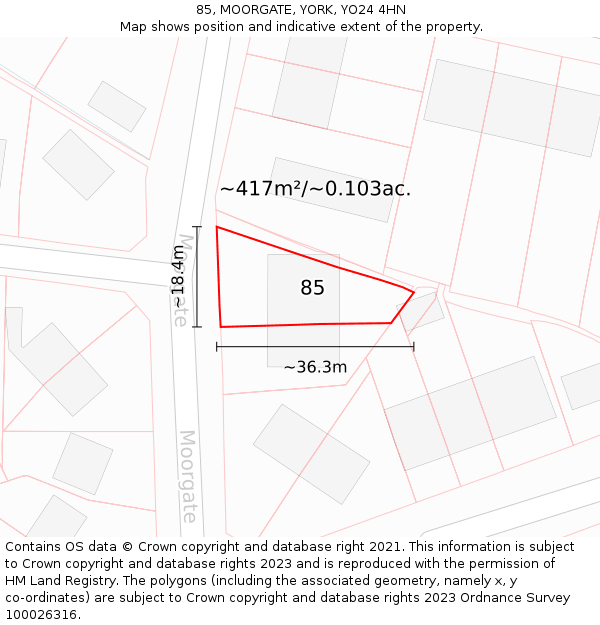 85, MOORGATE, YORK, YO24 4HN: Plot and title map