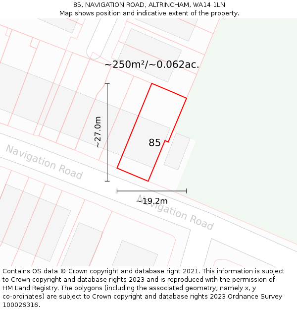 85, NAVIGATION ROAD, ALTRINCHAM, WA14 1LN: Plot and title map