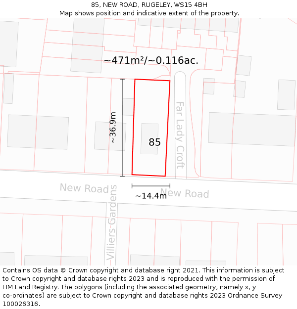 85, NEW ROAD, RUGELEY, WS15 4BH: Plot and title map