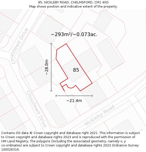 85, NICKLEBY ROAD, CHELMSFORD, CM1 4XG: Plot and title map