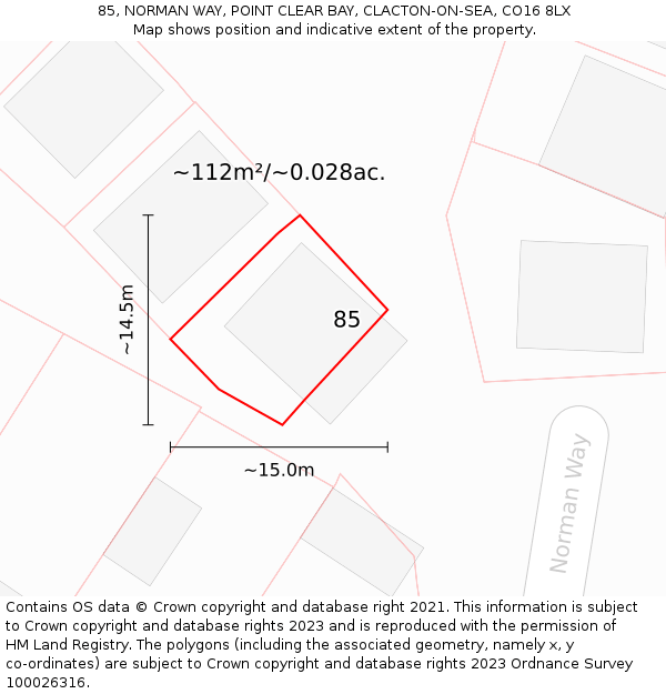 85, NORMAN WAY, POINT CLEAR BAY, CLACTON-ON-SEA, CO16 8LX: Plot and title map