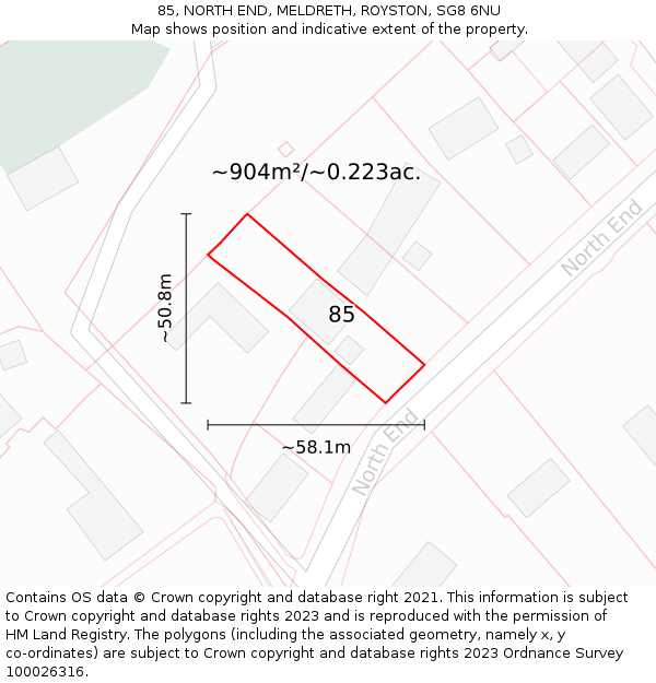 85, NORTH END, MELDRETH, ROYSTON, SG8 6NU: Plot and title map