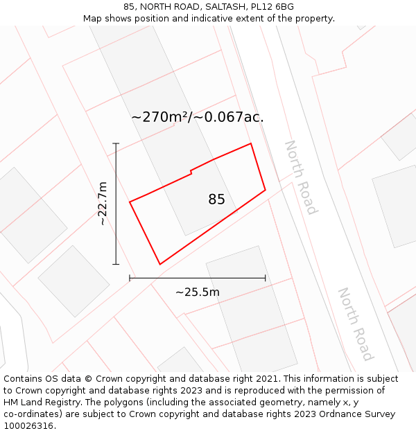 85, NORTH ROAD, SALTASH, PL12 6BG: Plot and title map