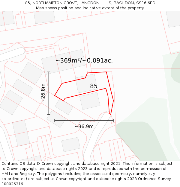 85, NORTHAMPTON GROVE, LANGDON HILLS, BASILDON, SS16 6ED: Plot and title map