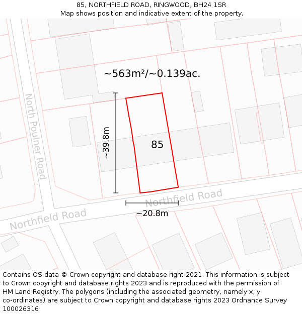 85, NORTHFIELD ROAD, RINGWOOD, BH24 1SR: Plot and title map