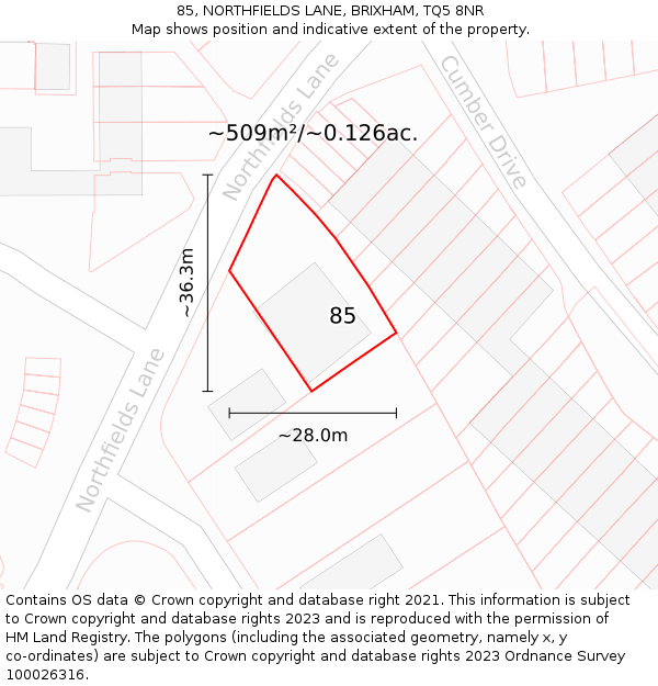 85, NORTHFIELDS LANE, BRIXHAM, TQ5 8NR: Plot and title map