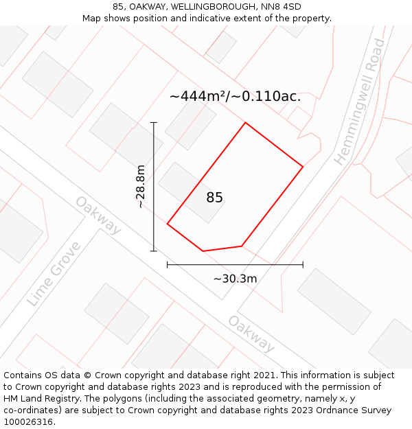 85, OAKWAY, WELLINGBOROUGH, NN8 4SD: Plot and title map