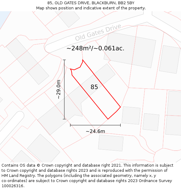 85, OLD GATES DRIVE, BLACKBURN, BB2 5BY: Plot and title map