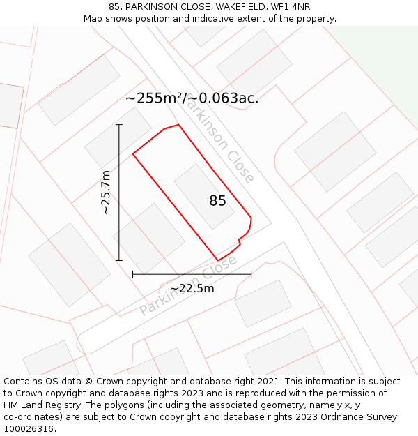 85, PARKINSON CLOSE, WAKEFIELD, WF1 4NR: Plot and title map