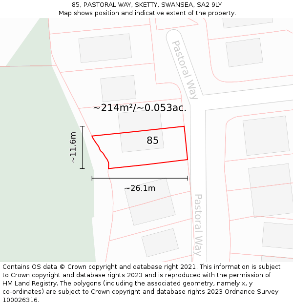 85, PASTORAL WAY, SKETTY, SWANSEA, SA2 9LY: Plot and title map