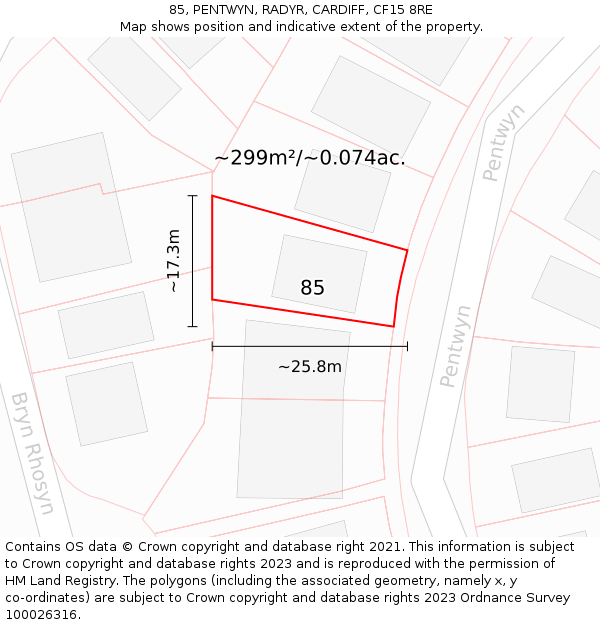 85, PENTWYN, RADYR, CARDIFF, CF15 8RE: Plot and title map