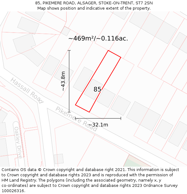 85, PIKEMERE ROAD, ALSAGER, STOKE-ON-TRENT, ST7 2SN: Plot and title map