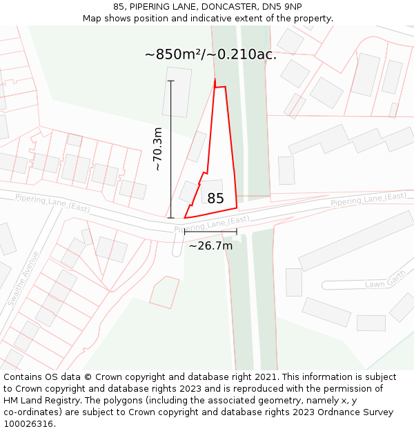 85, PIPERING LANE, DONCASTER, DN5 9NP: Plot and title map