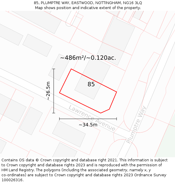 85, PLUMPTRE WAY, EASTWOOD, NOTTINGHAM, NG16 3LQ: Plot and title map