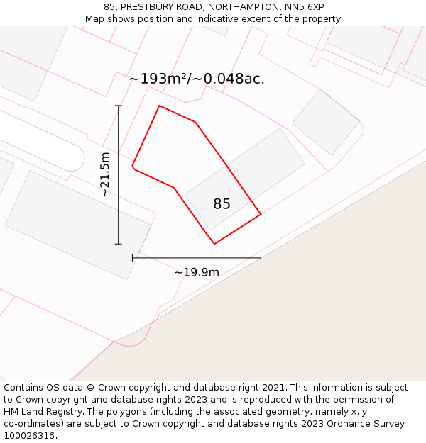 85, PRESTBURY ROAD, NORTHAMPTON, NN5 6XP: Plot and title map