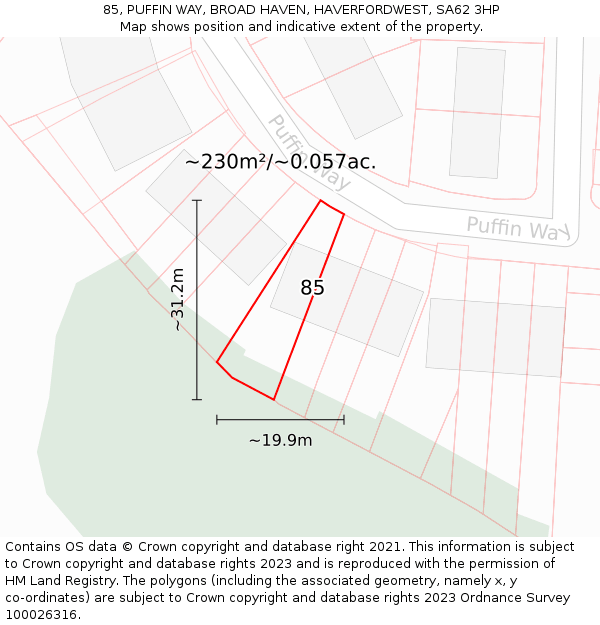 85, PUFFIN WAY, BROAD HAVEN, HAVERFORDWEST, SA62 3HP: Plot and title map