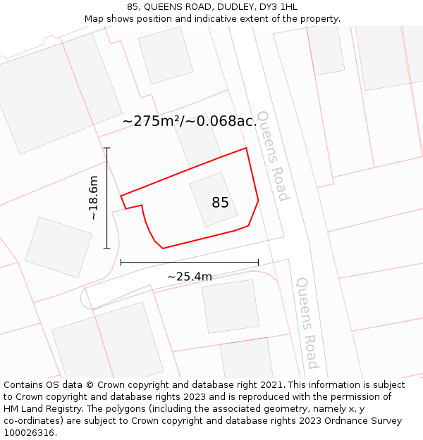 85, QUEENS ROAD, DUDLEY, DY3 1HL: Plot and title map