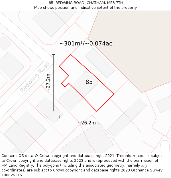 85, REDWING ROAD, CHATHAM, ME5 7TH: Plot and title map