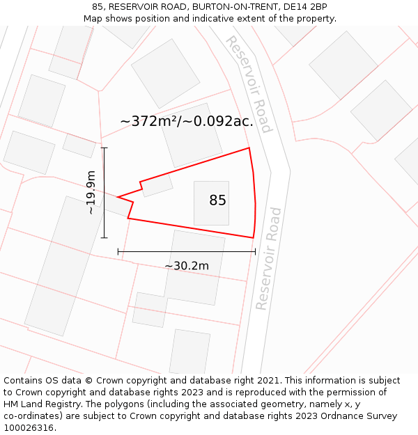 85, RESERVOIR ROAD, BURTON-ON-TRENT, DE14 2BP: Plot and title map